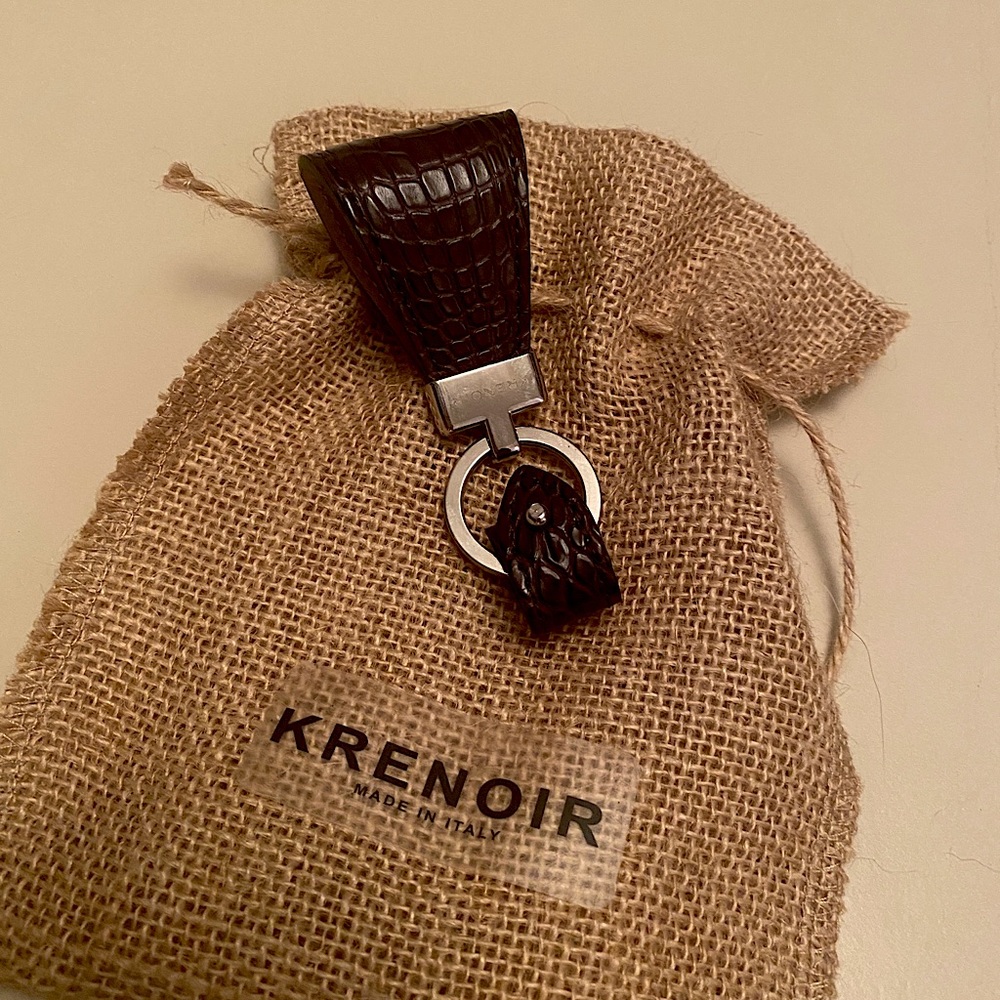 Krenoir Alligator Leather Key Ring Dark Brown NEW